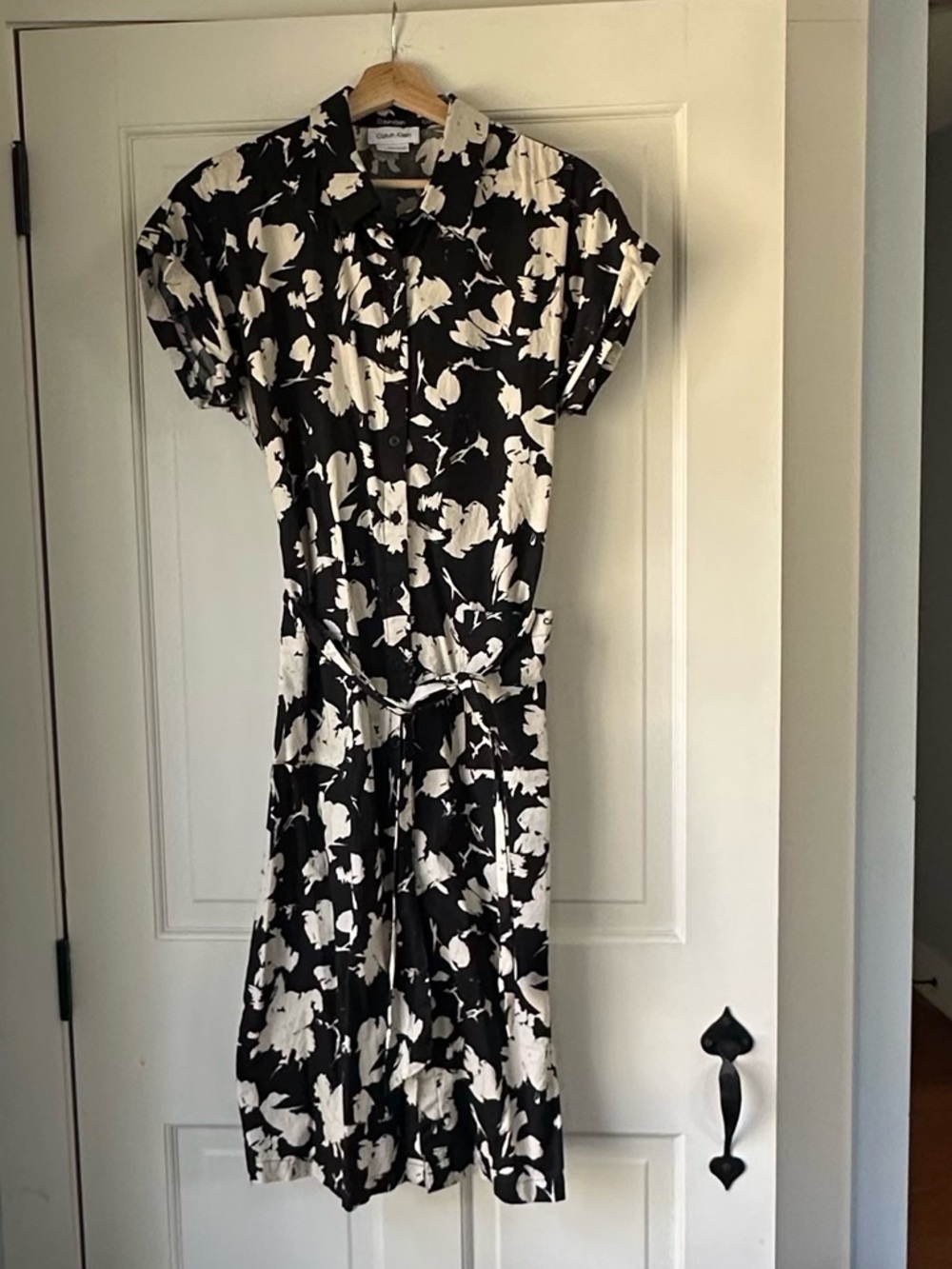 Calvin Klein Black and White Floral Midi Dress